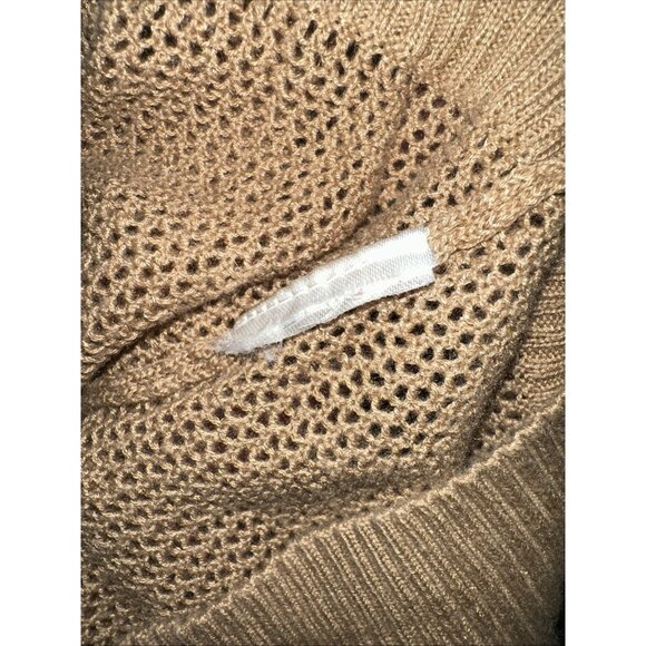 Olivia Sky Open Knit Longline Cardigan Tan Lightweight Button Front Sweater M - Picture 9 of 9